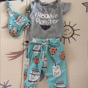 SHEIN Gray and Teal Boobie Monster Pajama Set